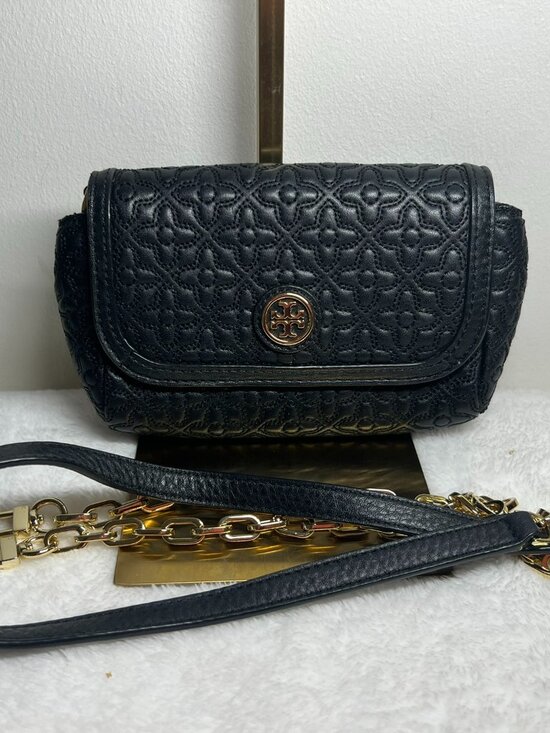 Tory Burch Handbags - Tory Burch Black Bryant Quilted Black Leather Small Crossbody Bag EUC
